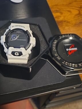 G-Shock White Digital Resin Sport Watch with Black Dial Accents